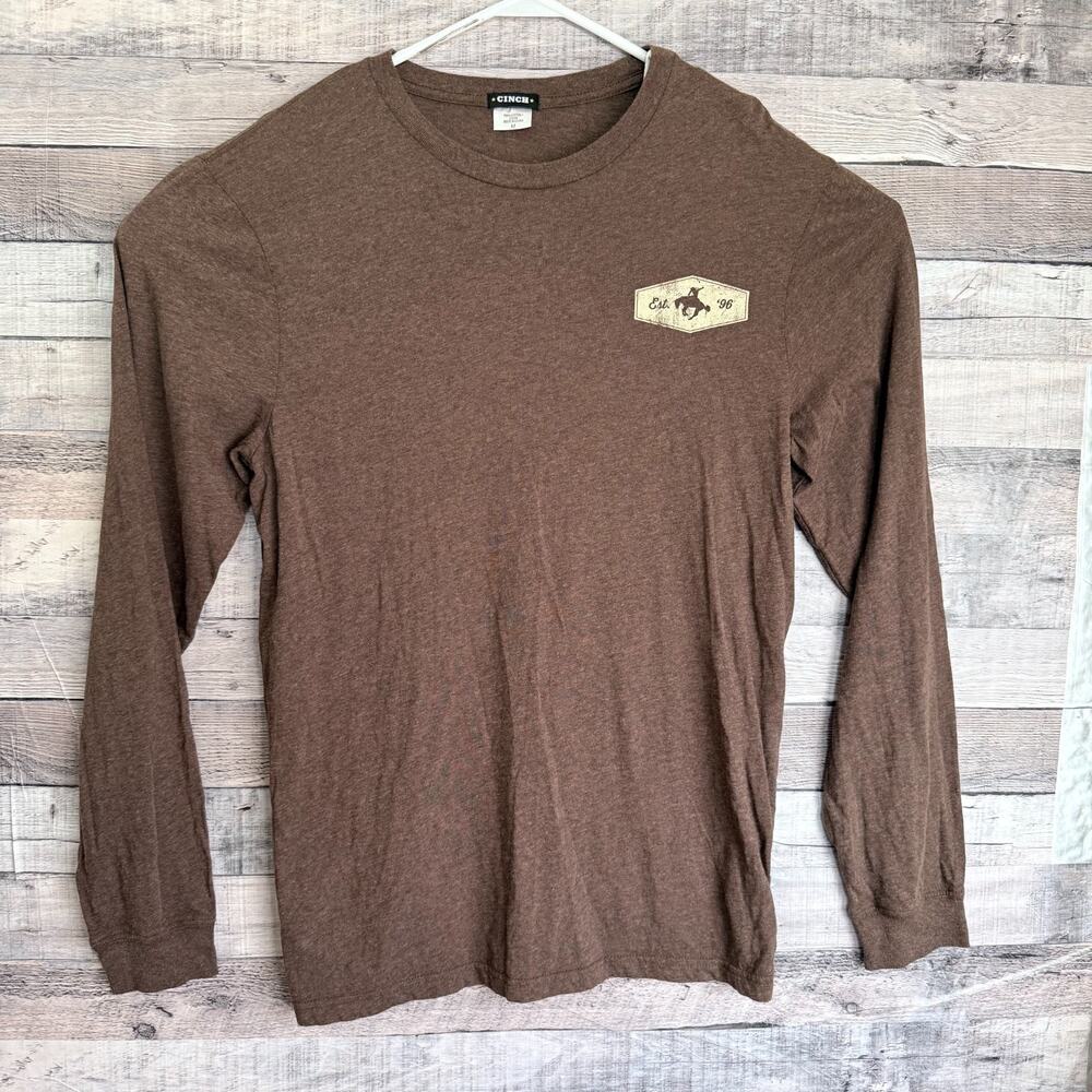 Cinch Western Long Sleeve Graphic Shirt Mens Medium Brown Cotton Crew